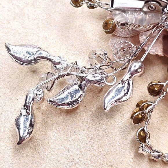 Flowers and Leaves Rhinestone Crystal Hair Clip Formal Bridal Accessory - Picture 12 of 14